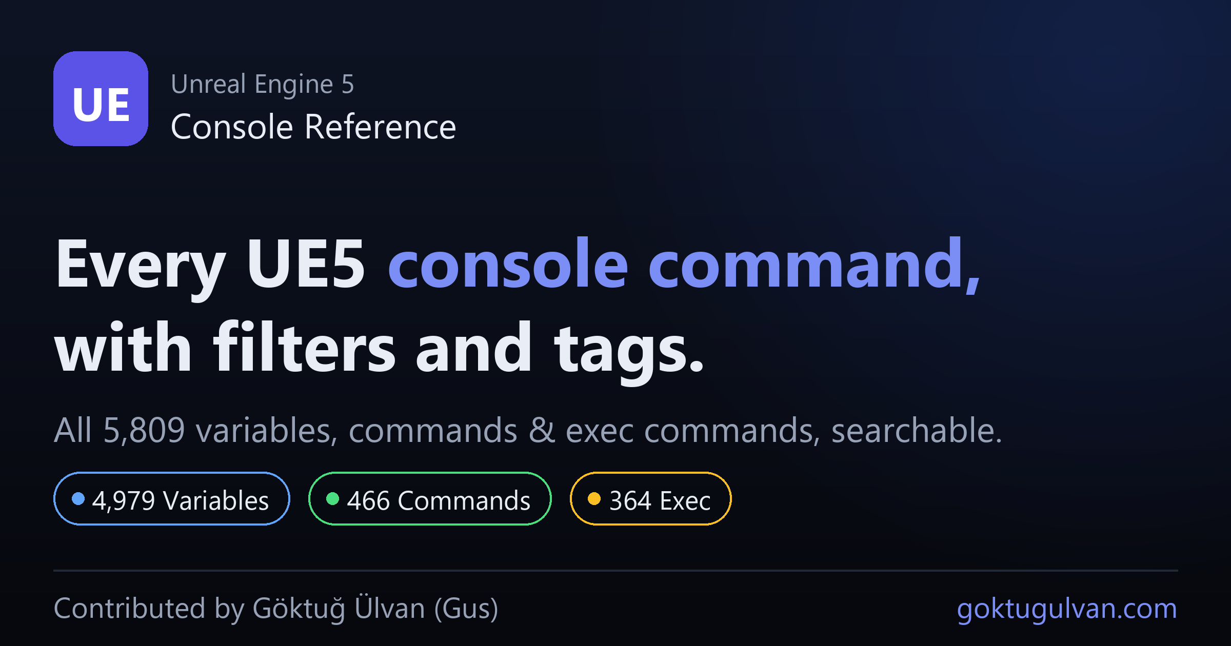 Every UE5 console command, with filters and tags